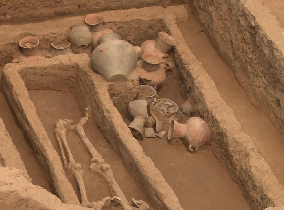 Colourful pots were also found in the graves