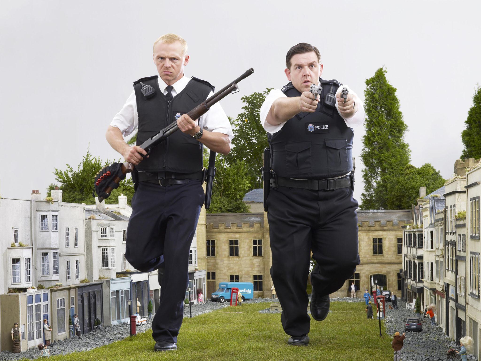 Simon Pegg (left) as Nicholas Angel and Nick Frost (right) as PC Danny Butterman in Wright's 'Hot Fuzz'