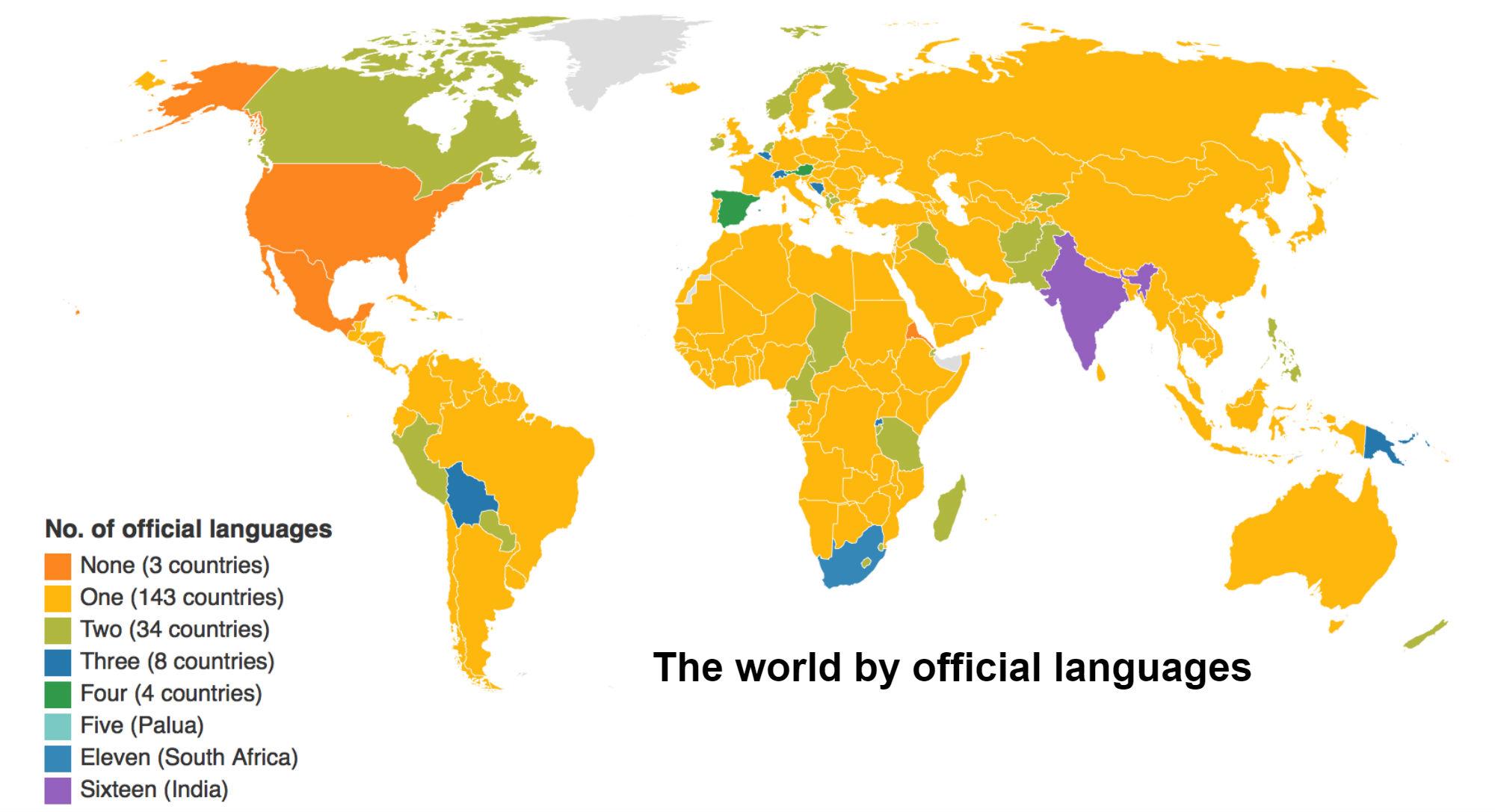 A Map Of The World According To The Number Of Languages Indy100 Indy100   World By Official Languags Hero Size 0 