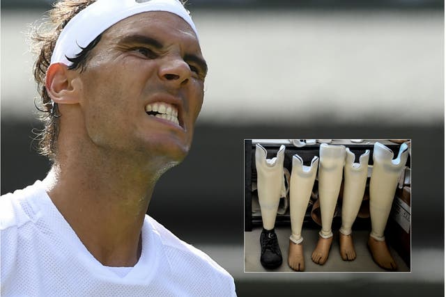 Nadal was asked to sign a prosthetic leg after his win on Centre Court