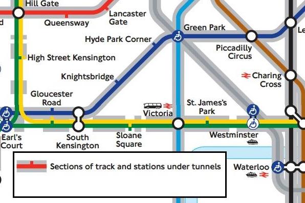 The new map flags up sections of lines that are under tunnels