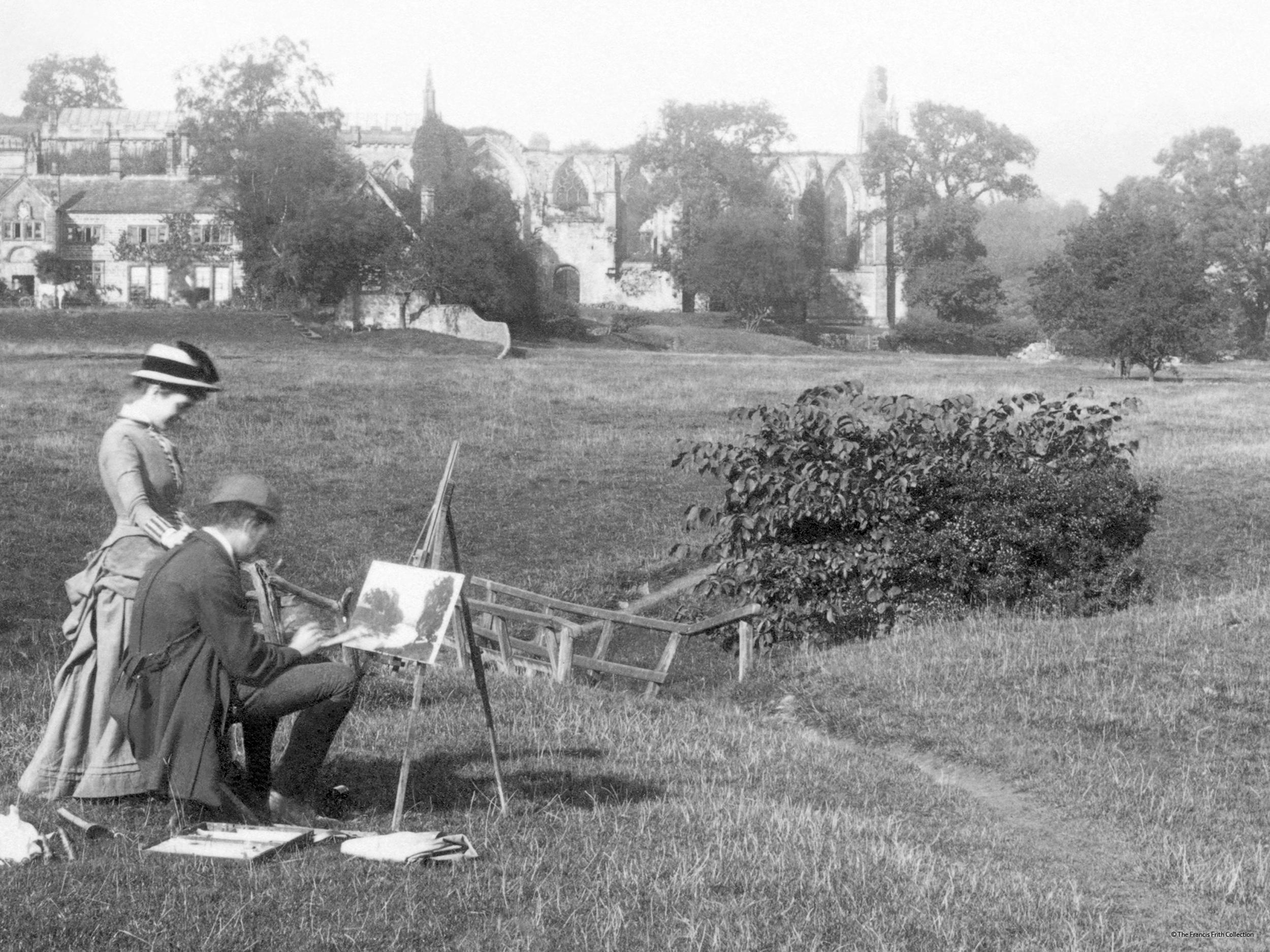 Bolton Abbey, Couple by the Abbey c1886