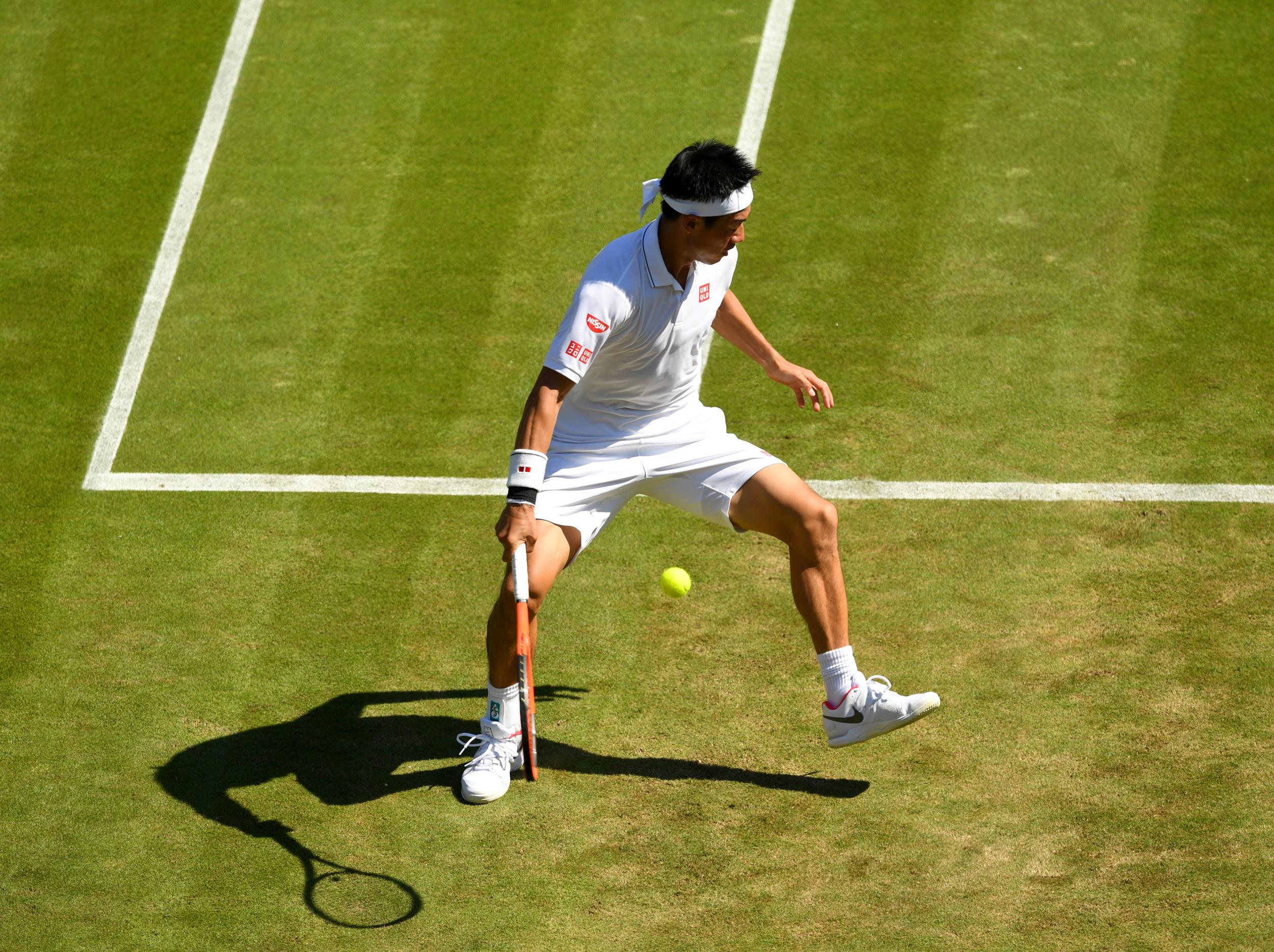 &#13;
Nishikori in action at Wimbledon &#13;