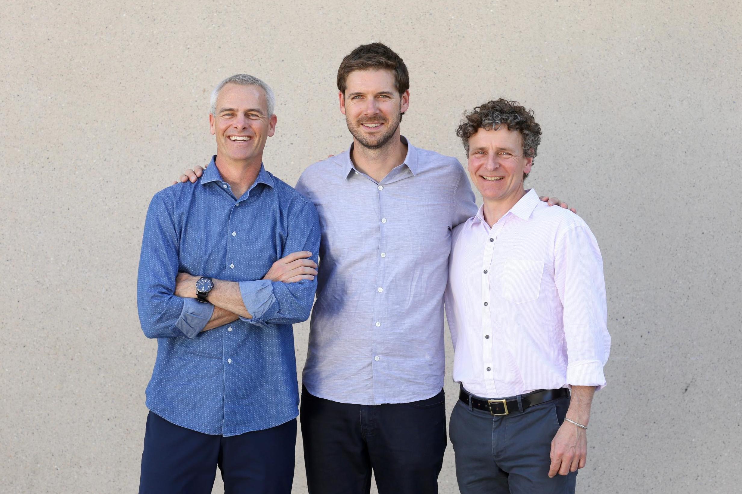 Strava's new CEO James Quarles (centre) alongside chairman and co-founder Mark Gainey (left) and board member and co-founder Michael Horvath (right)