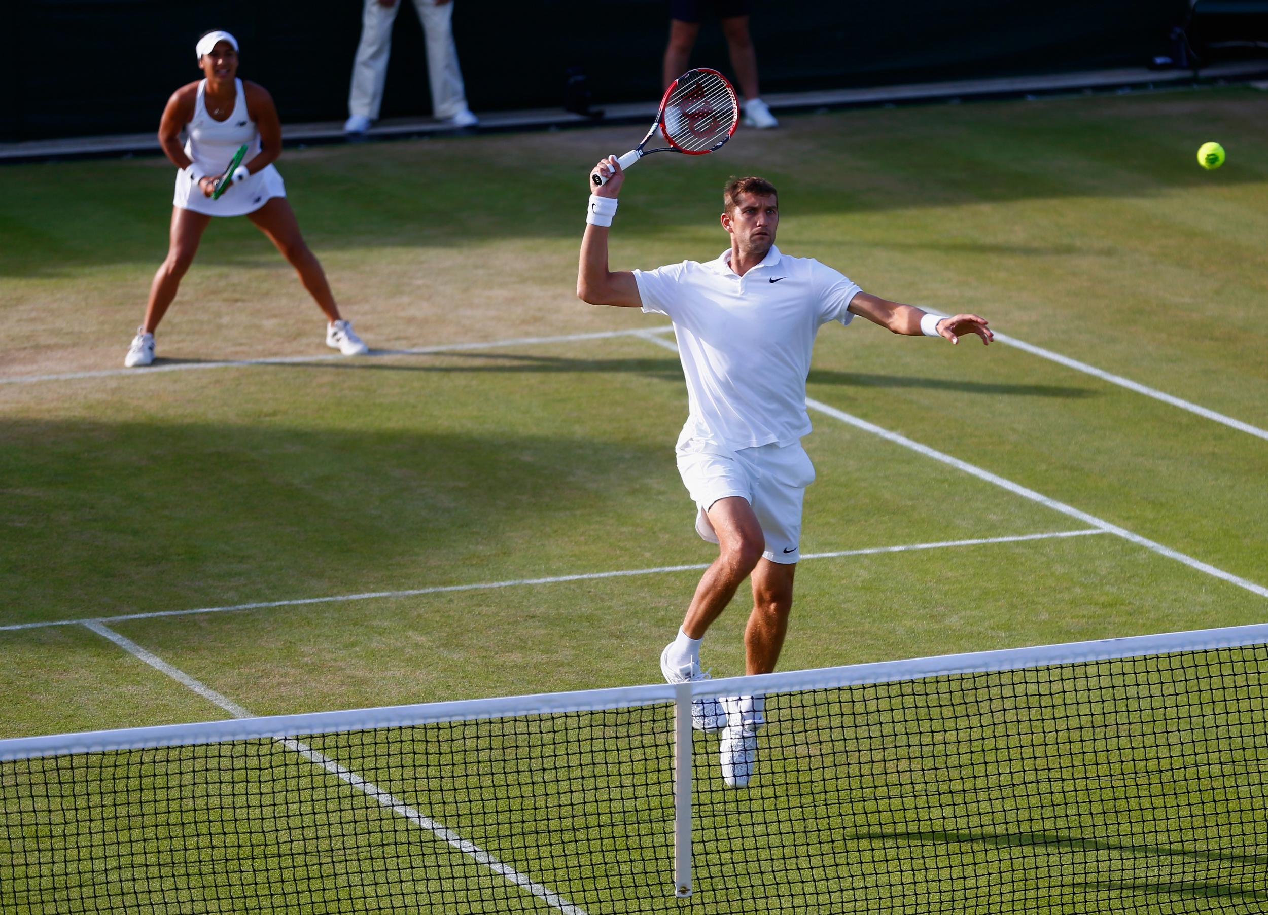 Mirnyi in action at Wimbledon in 2015