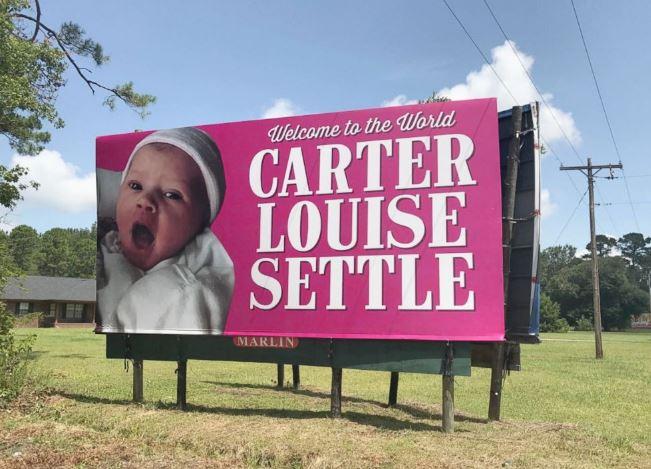 The billboard on a South Carolina highway announcing baby Carter's birth