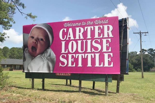 The billboard on a South Carolina highway announcing baby Carter's birth 