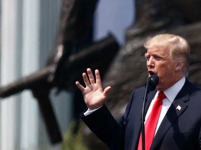 President Donald Trump addressing the crowds at Krasinski Square, in Warsaw