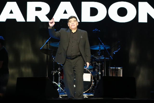 Maradona took to the stage to receive the adulation of the thousands in attendance