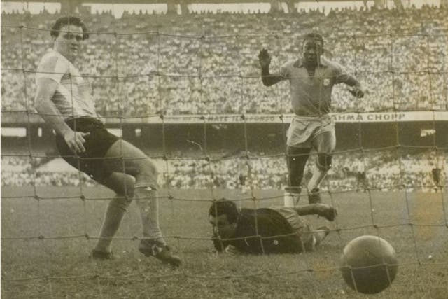 Pele scores his first-ever Brazil goal in 1947
