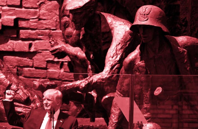 US President Donald Trump gives a speech in front of the Warsaw Uprising Monument on Krasinski Square on the sidelines of the Three Seas Initiative Summit in Warsaw, Poland