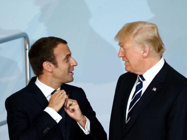 President Macron of France speaks with Donald Trump at the G20 summit in Hamburg