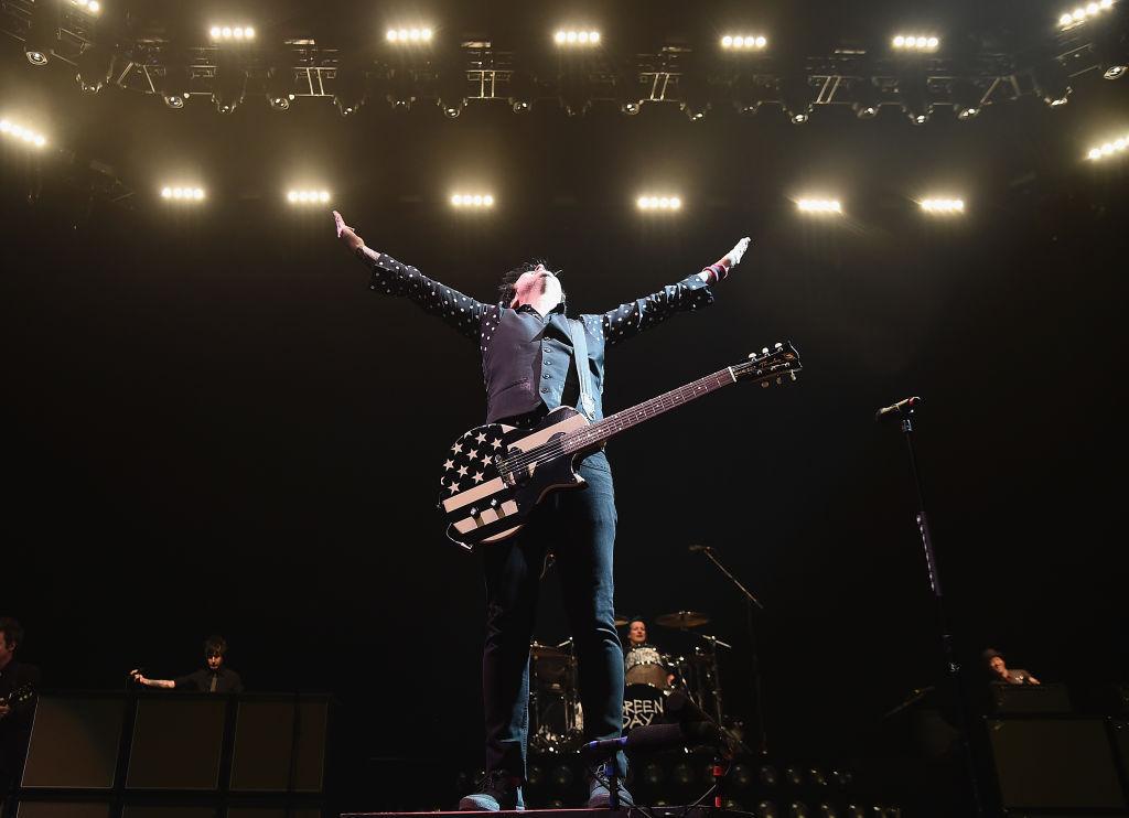 Green Day performing in Brooklyn, New York in March 2017