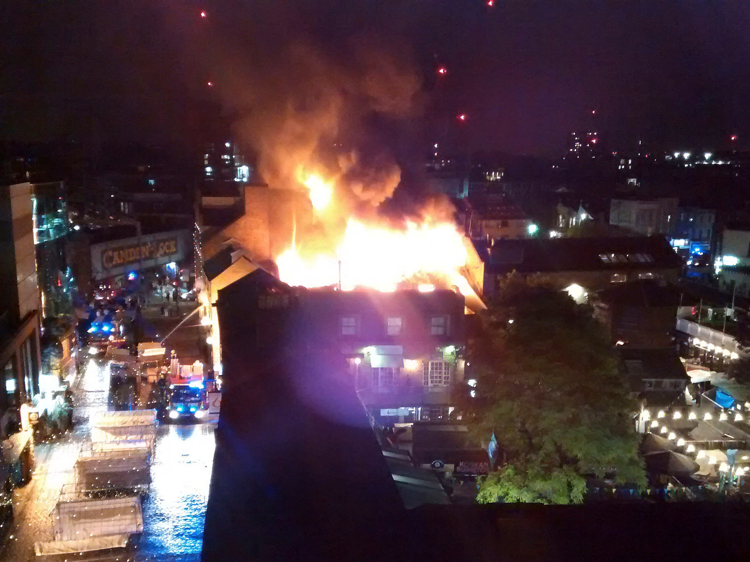 The London Fire Brigade said it sent 10 fire engines to the scene