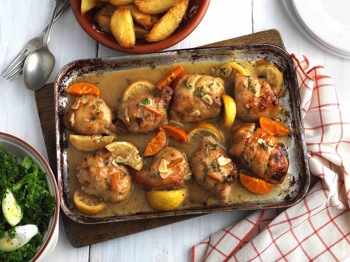 How to make chicken traybake with marmalade and mustard The