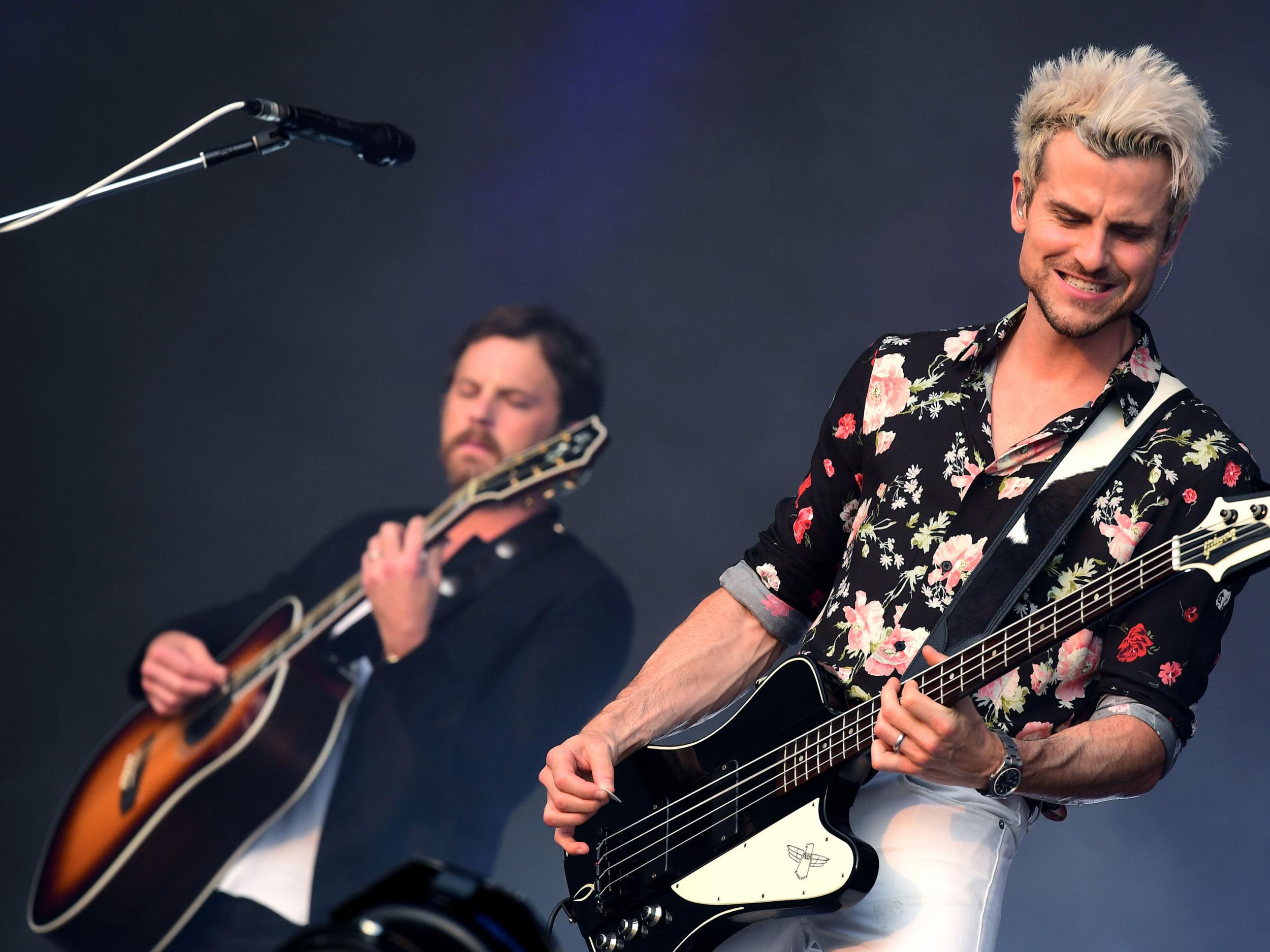 Caleb (left) and Jared Followill of Kings Of Leon perform at the British Summertime festival at Hyde Park, London