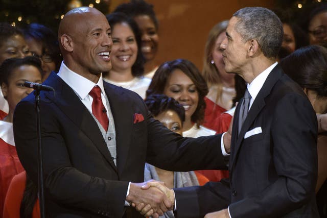 Touchy-feely: Dwayne 'The Rock' Johnson and Barack Obama 