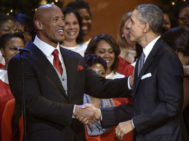 Touchy-feely: Dwayne 'The Rock' Johnson and Barack Obama 