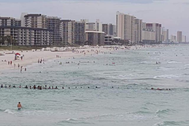 Dozens of beachgoers at Panama City Beach form a human chain to rescue nine stranded swimmers