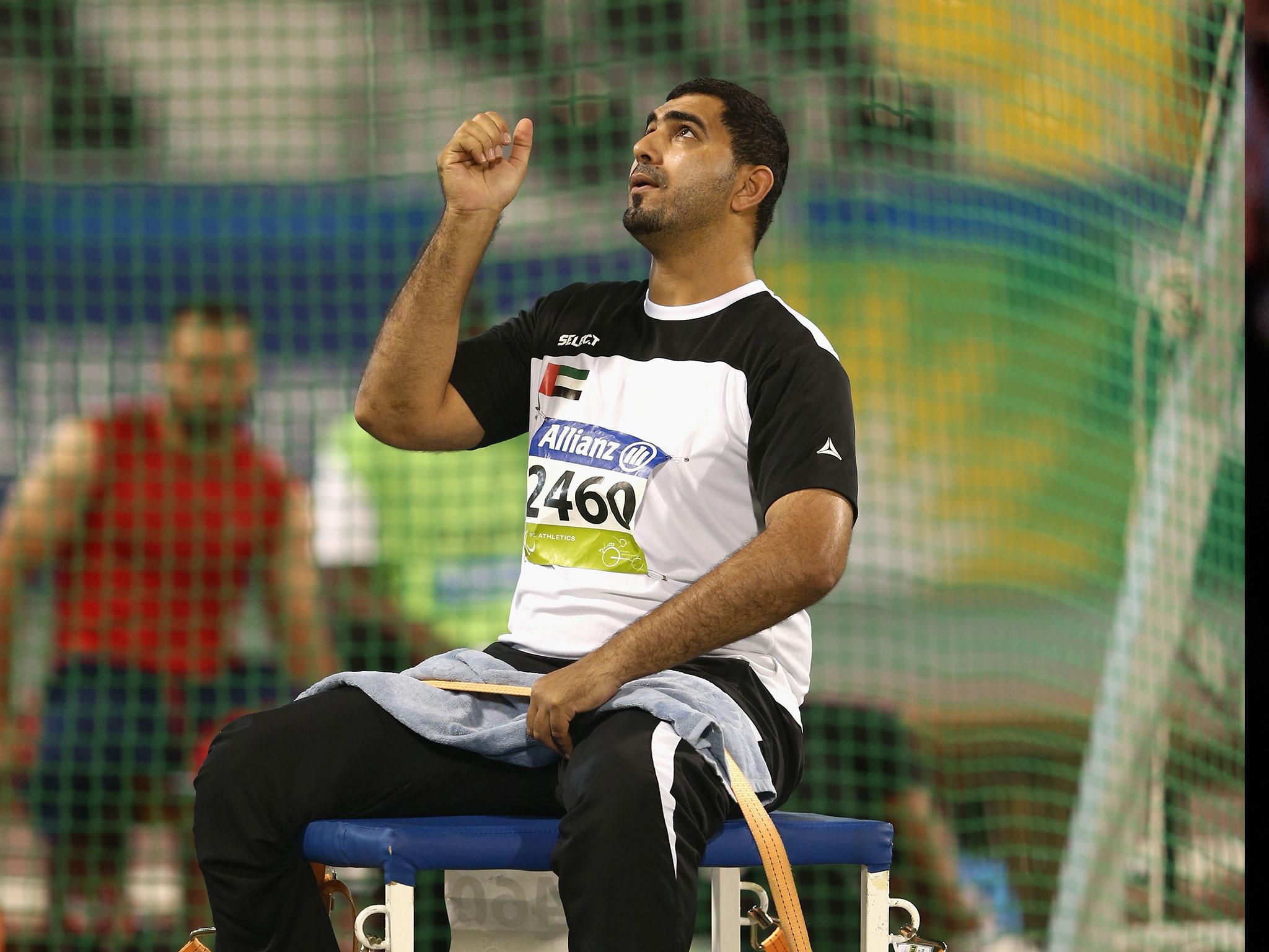 Abdullah Hayayei competes in the men's discus final of the IPC 2015 Athletics World Championships in Doha, Qatar