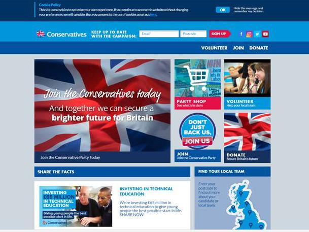 The Conservative Party homepage on 12 July, 2017