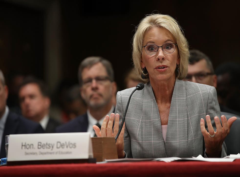 Education Secretary Betsy DeVos testifies before the Senate Appropriations Committee on Capitol Hill