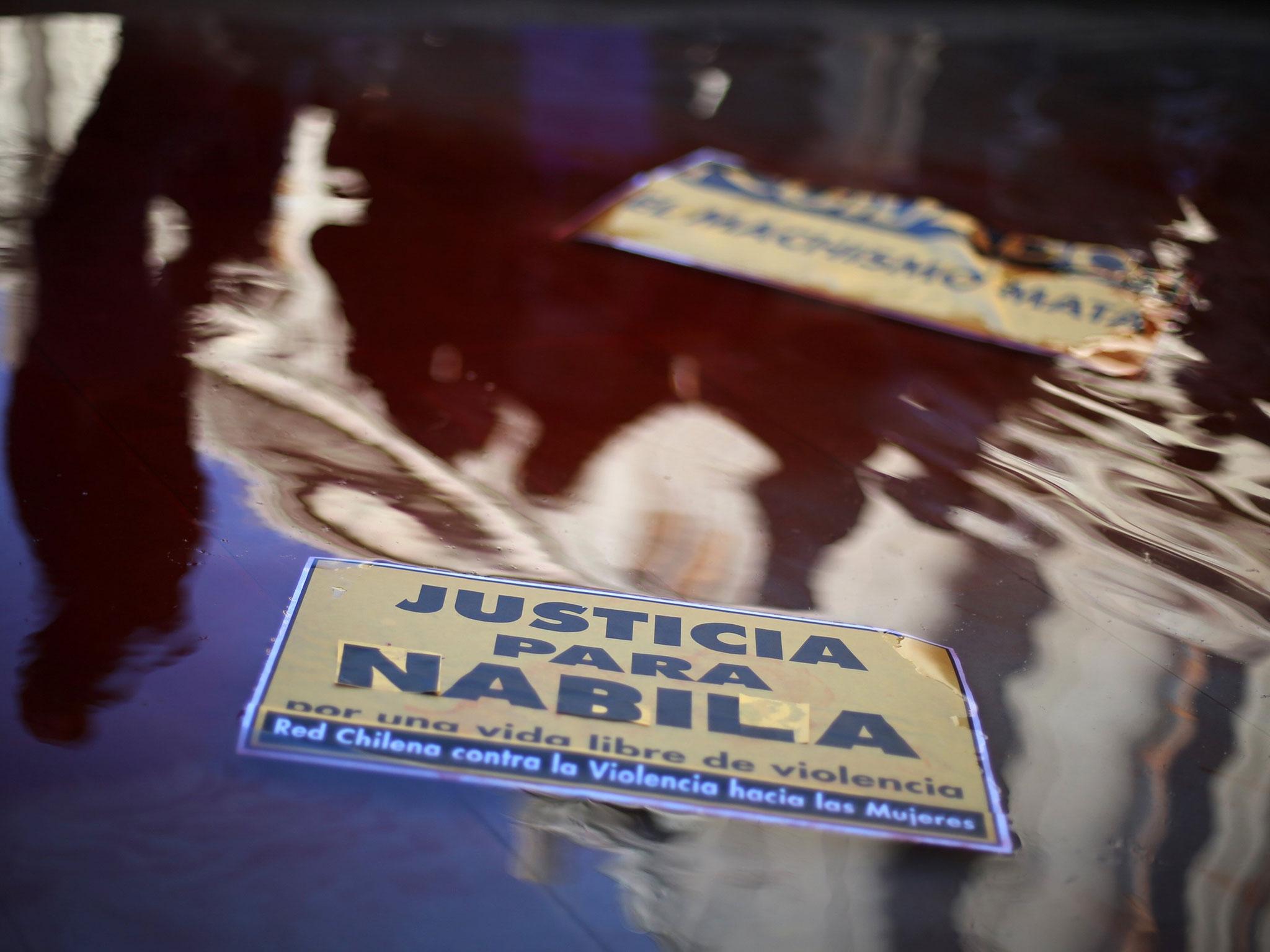 Signs reading 'Justice for Nabila, for a life free from violence' were brandished as women protested the reduction of Mauricio Ortega's sentence