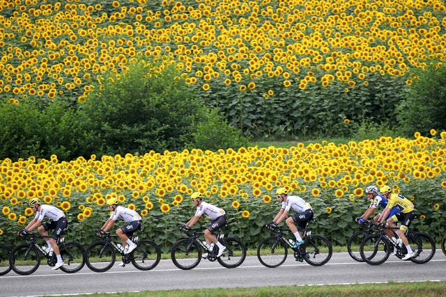 Chris Froome (in yellow) remains top of the general classification