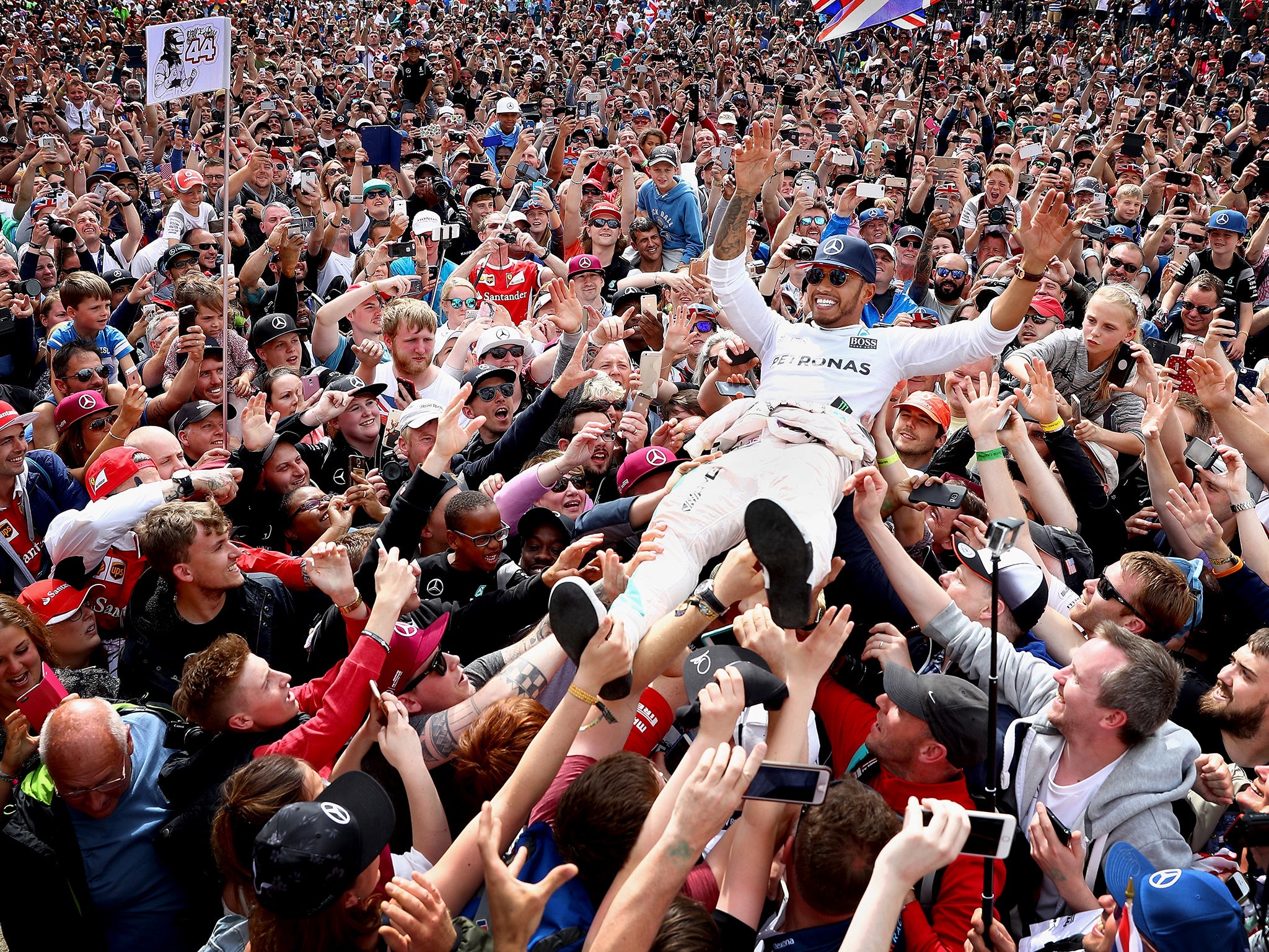 Hamilton crowdsurfed after last year's Silverstone win