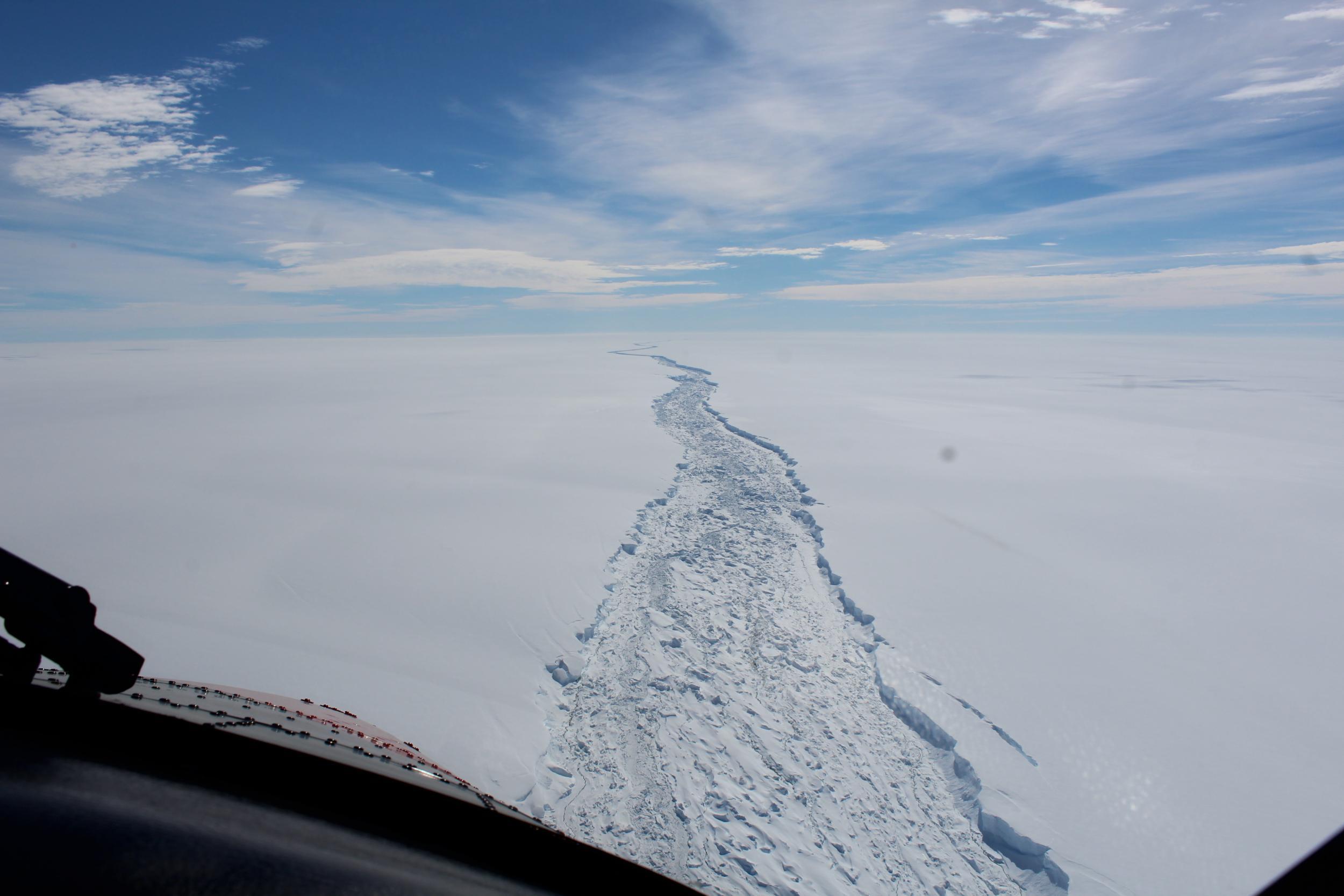 A giant crack in the Larsen C ice shelf that created an iceberg about a quarter the size of Wales