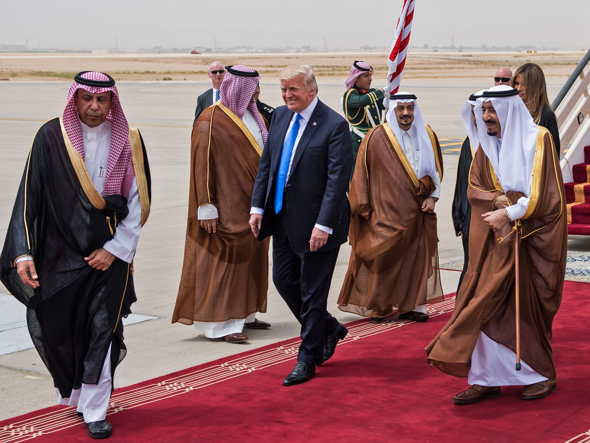 Donald Trump is welcomed by Saudi King Salman bin Abdulaziz Al Saud during a visit earlier this year
