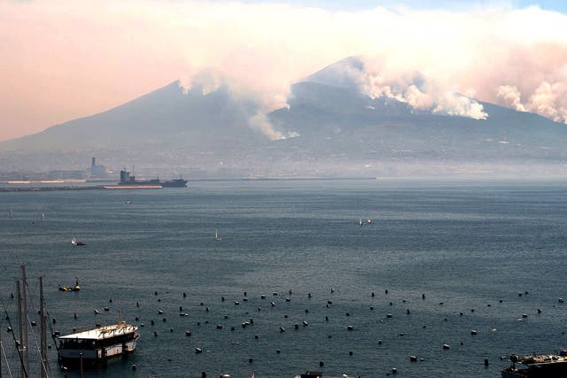 Fires on the slopes of the volcano of Mount Vesuvius