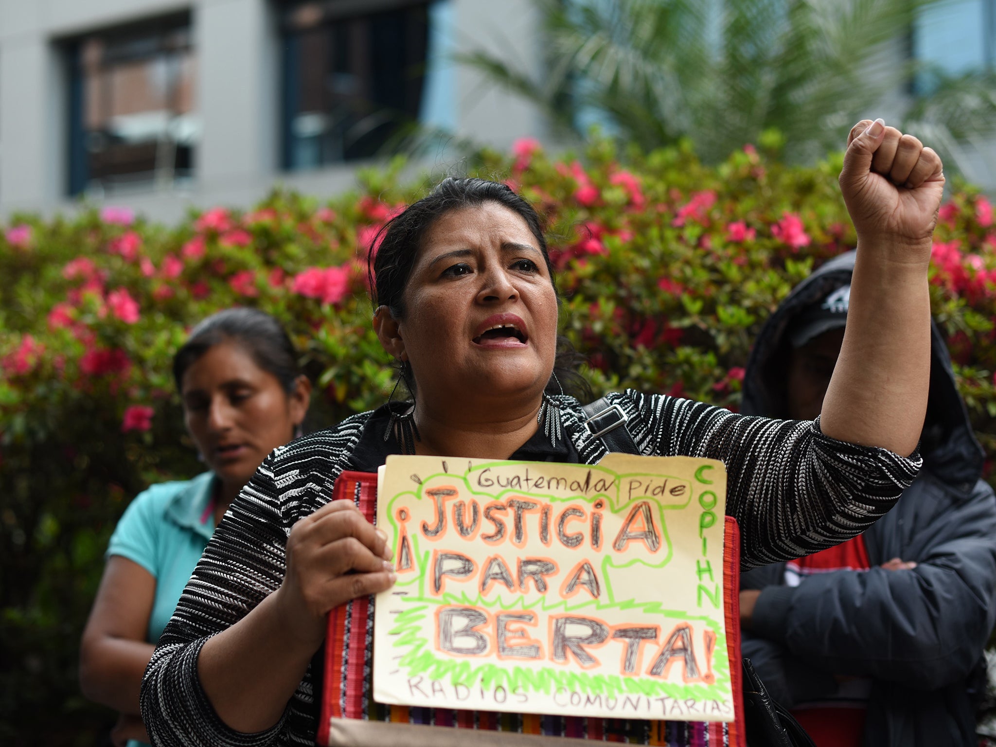 Environmental and human rights activist protest against the murder of Honduran environmental activist Berta Caceres over her opposition to a hydroelectric dam