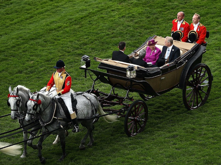 Queen Elizabeth II, Prince Andrew, Duke of York, Mr Stephen Knott and Mr John Warren arrive in the Royal Procession on day 5 of Royal Ascot at Ascot Racecourse on June 24, 2017 in Ascot, England