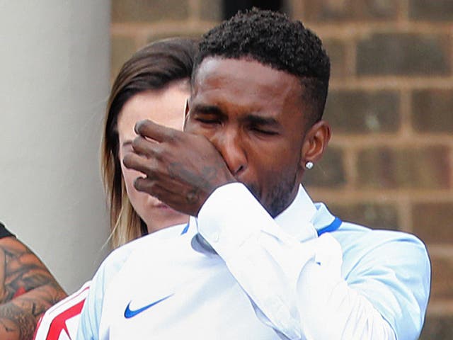 Jermaine Defoe sheds a tear at the funeral of his 'best friend' Bradley Lowery