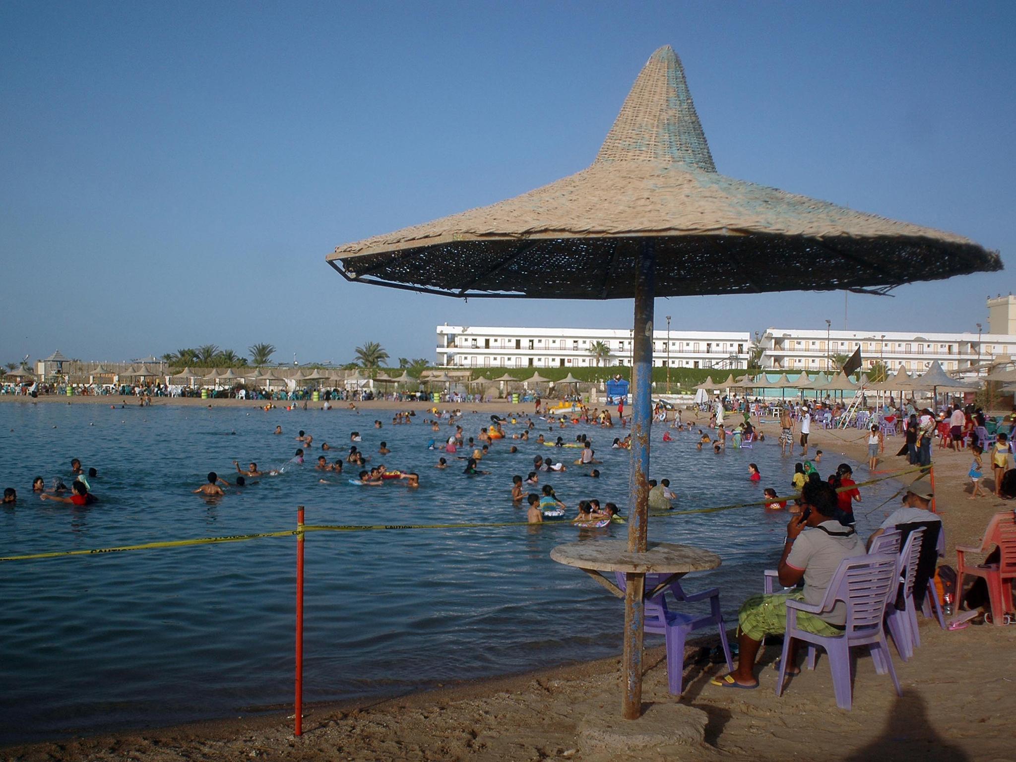 Egyptians enjoy the public beach along the Red Sea resort of Hurghada, in southern Egypt (file photo)