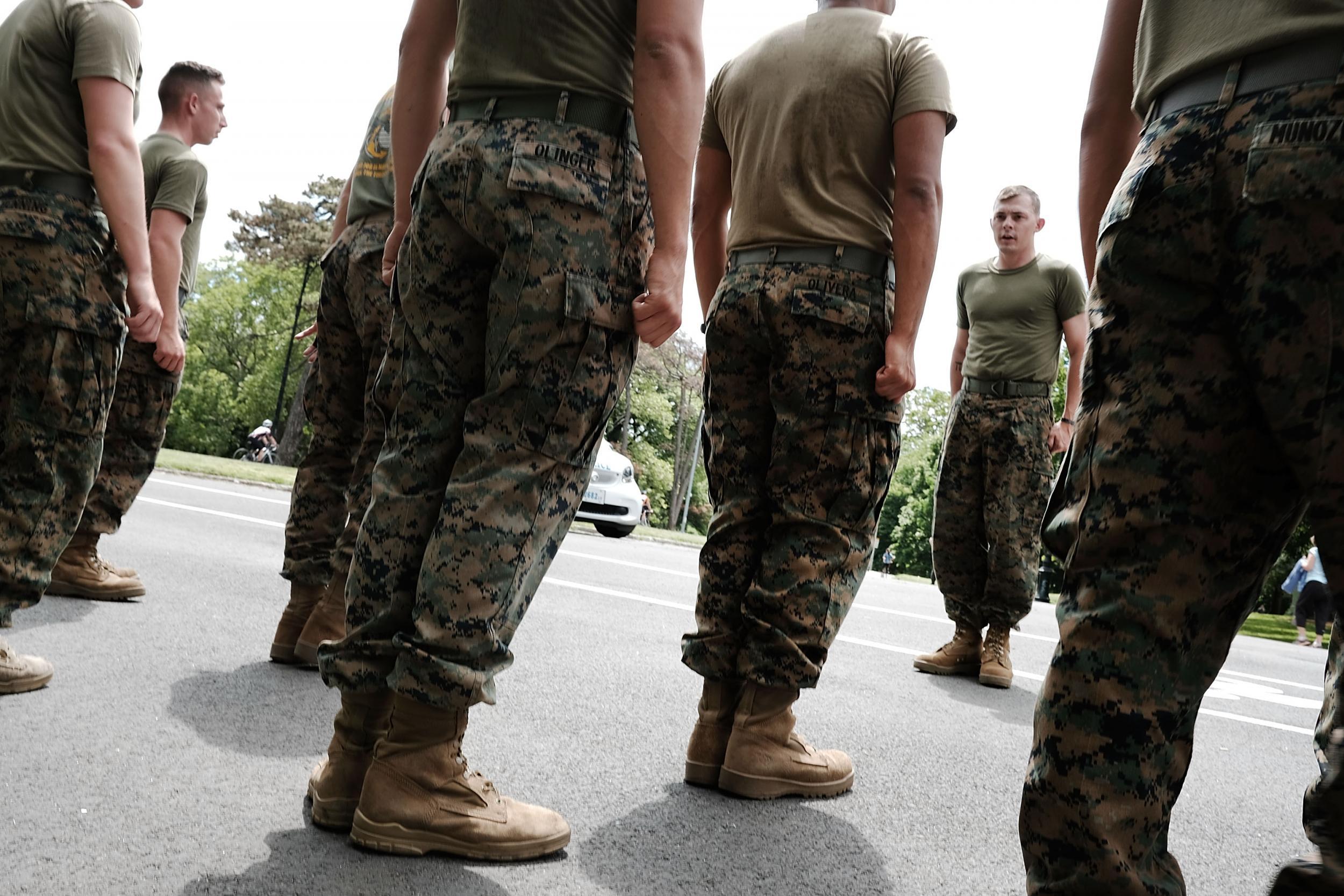 Members of the US Marine Corps (USMC) return from a run in Brooklyn's Prospect Park