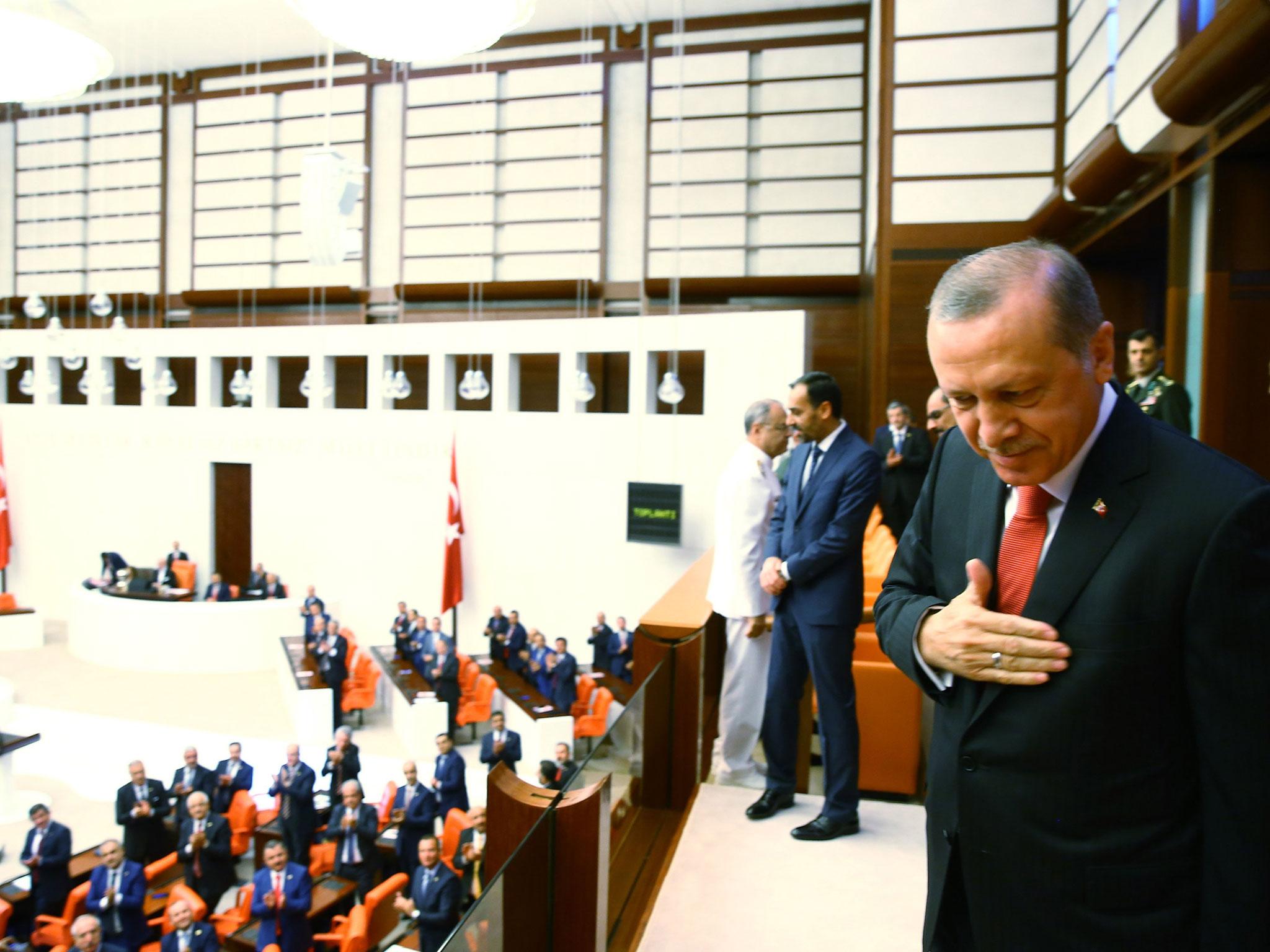 President Erdogan, at Parliament on the anniversary, accused his opponents of being ‘terrorist lovers’
