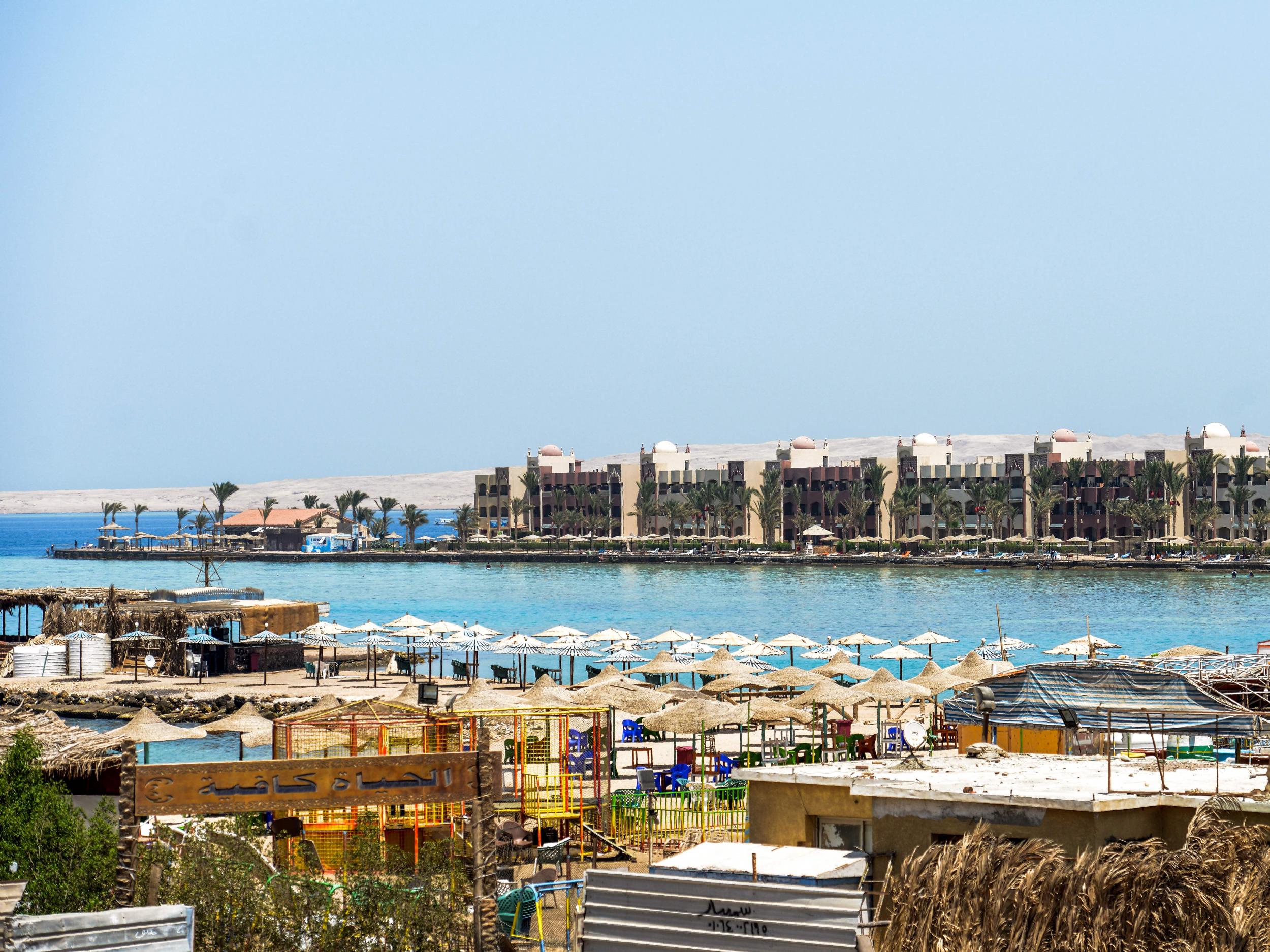 General view of the Sunny Days Elpalacio beach in the Egyptian Red Sea resort city of Hurghada, where an Egyptian stabbed to death two German tourists and injured four others