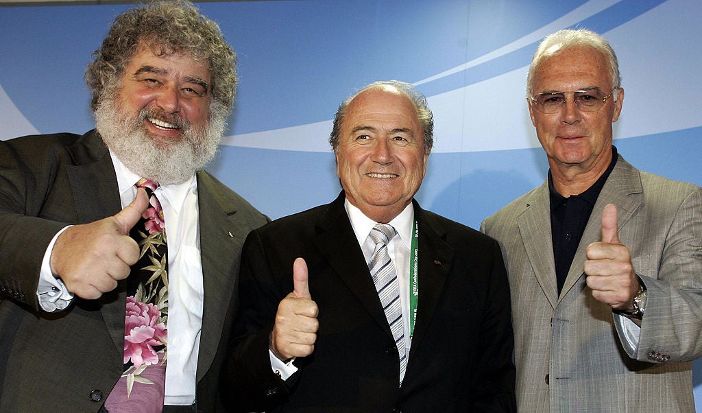 (L-R) Blazer, Fifa President Joseph Blatter, Franz Beckenbauer (chairman of the Organising Committee for the 2006 World Cup), together in Frankfurt, 2005 (AFP/Getty)