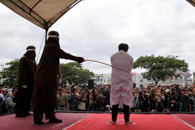 One of the men who was publicly caned in Banda Aceh, Indonesia, in May for having sex with another man