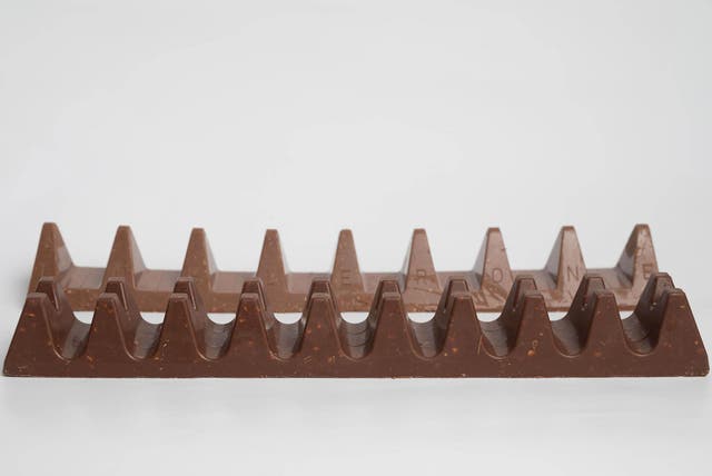 Poundland's Twin Peaks bar (front) launched on the back of Toblerone reducing the number of triangles