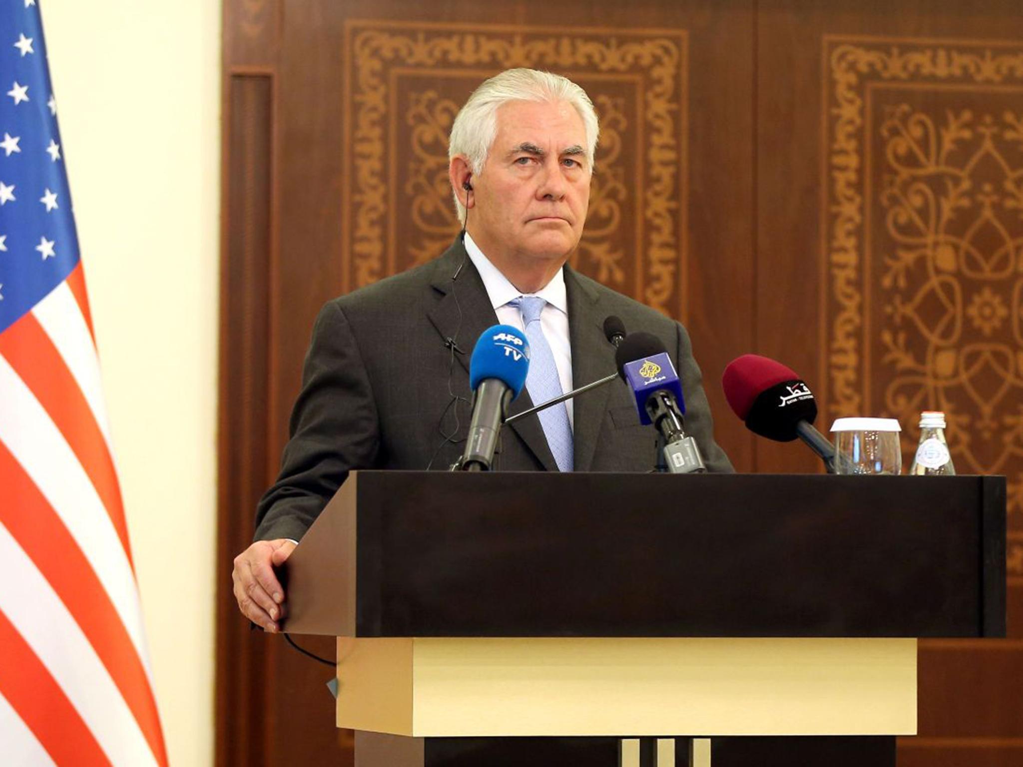 US Secretary of State Rex Tillerson listens to questions by journalists during a press conference in Doha,