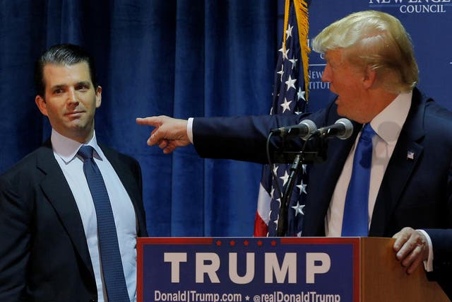 Donald Trump introduces his eldest son and namesake on the campaign trail