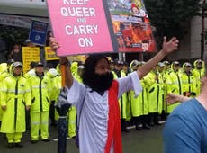 Christians protesting LGBT Pride surprised as pro-gay 'Jesus' turns up