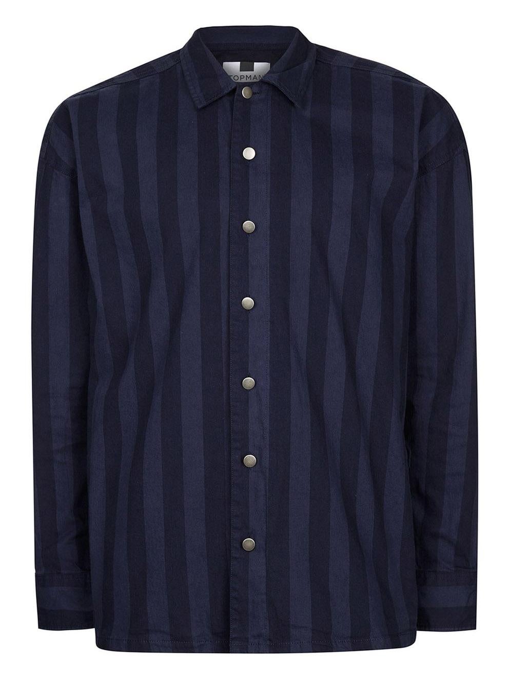 Navy stripe relaxed fit overshirt, £35, Topman