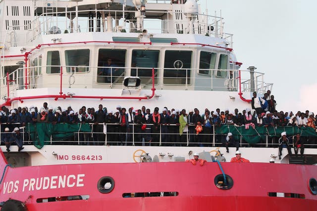 A ship run by Medecins Sans Frontieres arrives in the port of Salerno in Italy having rescued hundreds of migrants