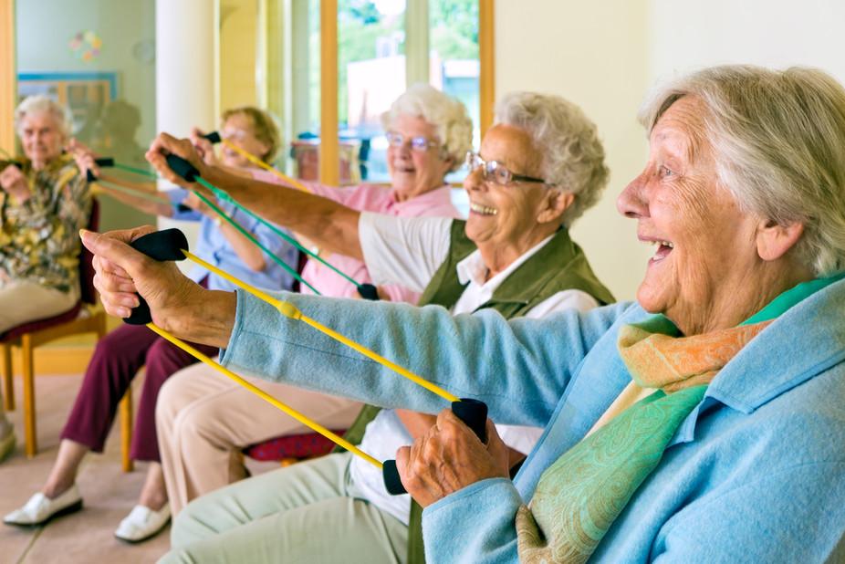 Participants in a fitness class for the elderly
