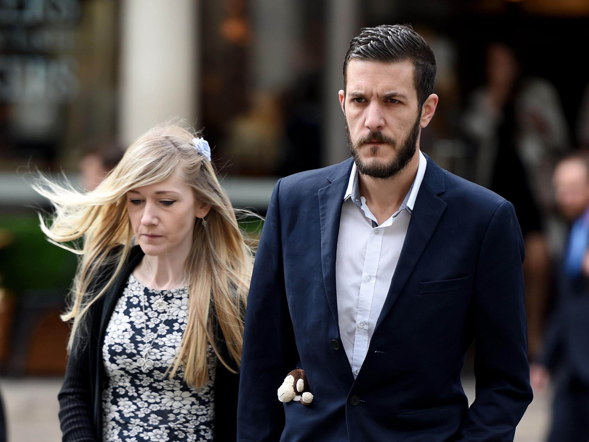 Charlie Gard's parents Connie Yates and Chris Gard arrive at the Royal Courts of Justice this morning