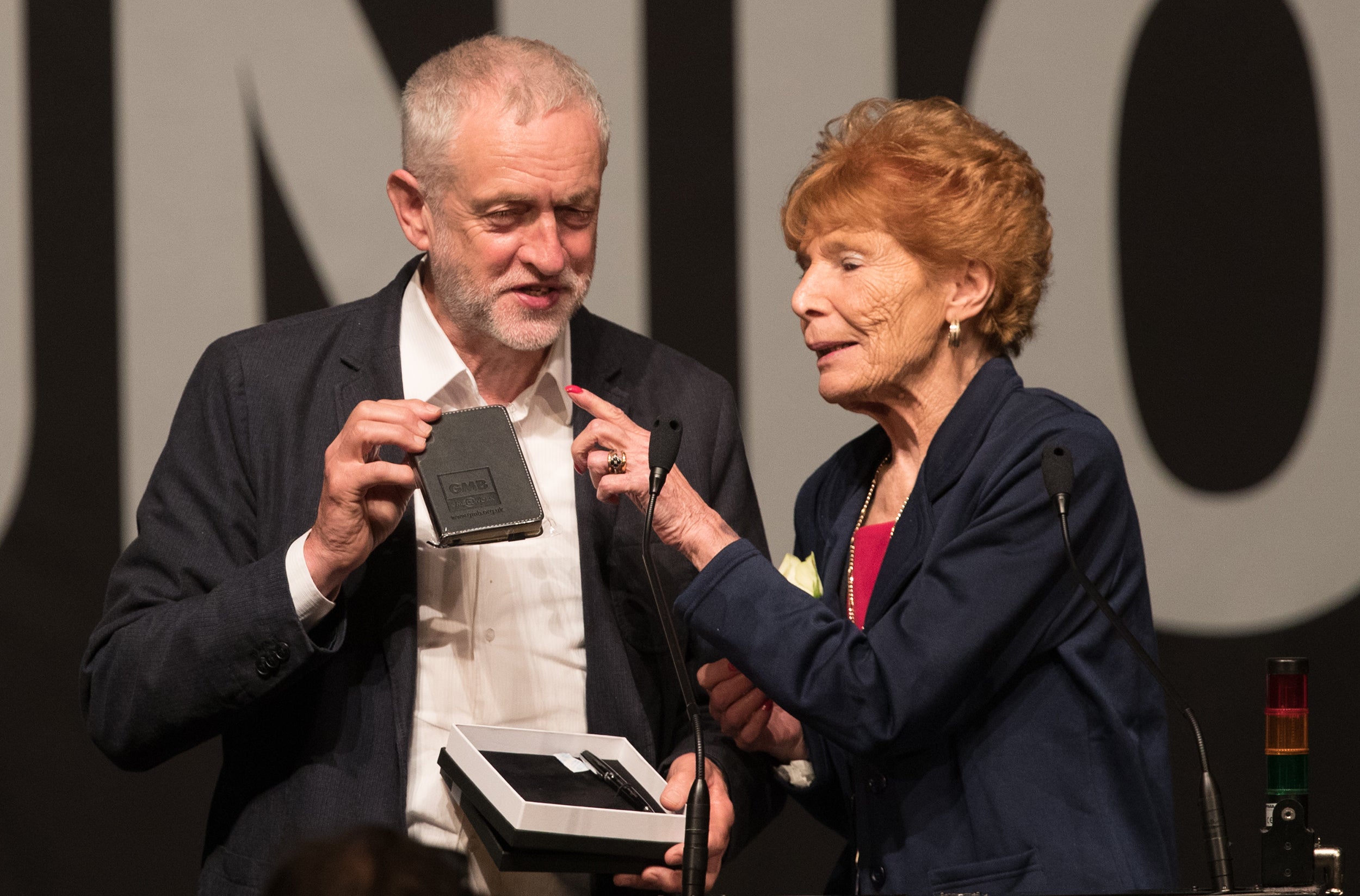 Turner with Labour leader Jeremy Corbyn at the GMB Congress in Bournemouth last year